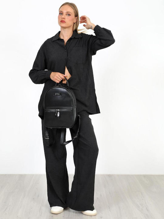 Damen Lederhose mit Gummiband Schwarz