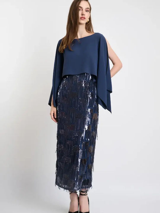 Sommer Maxi Abendkleid Slip Dress Satin Blau