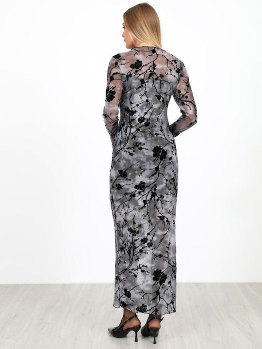 Maxi Abend Hemdkleid Mit Samt Grau