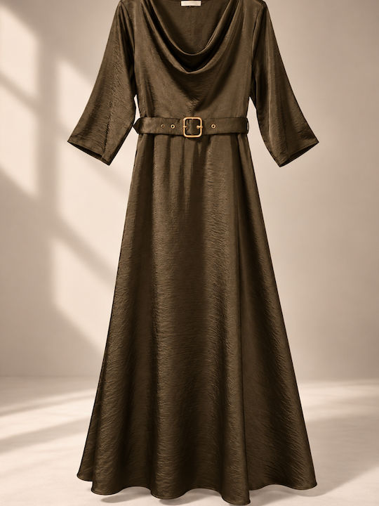 Summer Evening Shirt Dress Satin Drape Brown Cigar