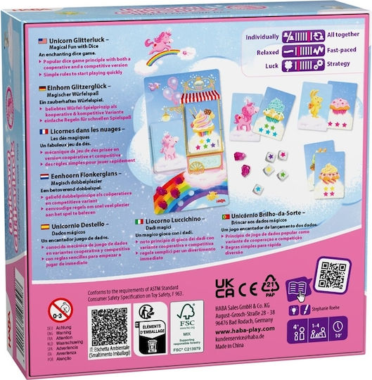 Επιτραπέζιο Παιχνίδι Unicorn Glitterluck – Magic Dice Fun για 1-4 Παίκτες 4+ Ετών (EN) Haba