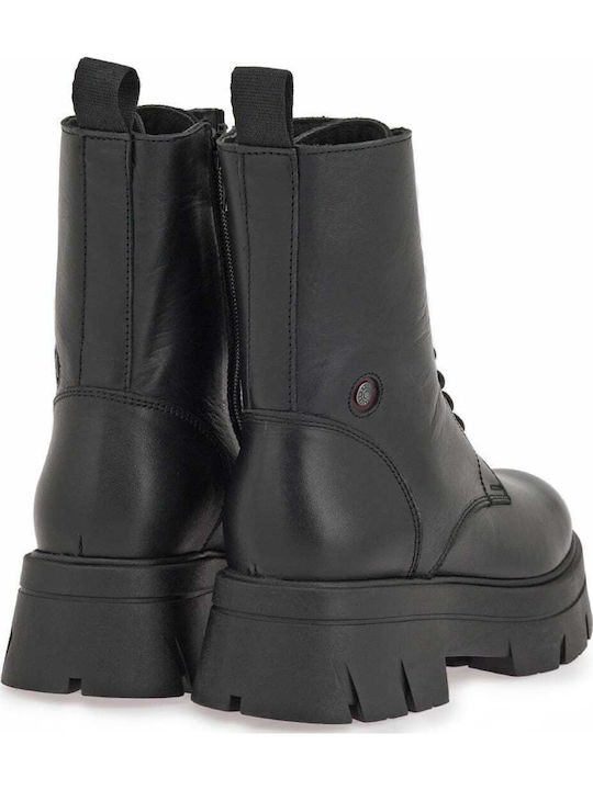 Leder Damen Stiefeletten mit Mittelhohem Absatz Schwarz