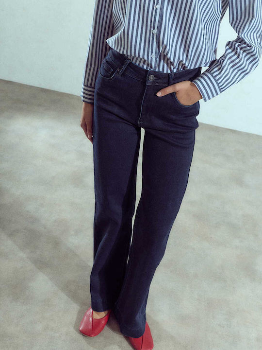 Celestino Γυναικείο Τζιν Wide Leg Βαμβάκι Loose Fit Σκούρο Μπλε