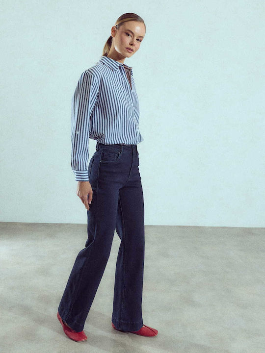 Celestino Γυναικείο Τζιν Wide Leg Βαμβάκι Loose Fit Σκούρο Μπλε