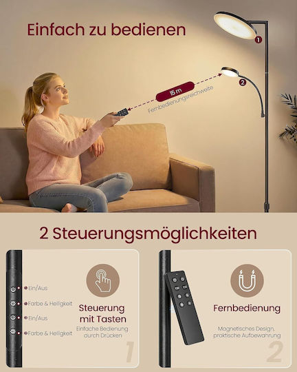 Vasagle LED Φωτιστικό Δαπέδου Υ176xΜ25εκ. με Θερμό Λευκό Φως 3600lm