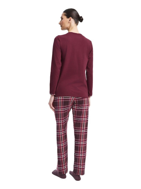 Minerva Minerva Damen Schlafanzug & Pyjamas Winter Burgundisch Set