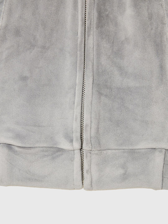 Damen Sweatshirt Samt mit Kapuze Grau