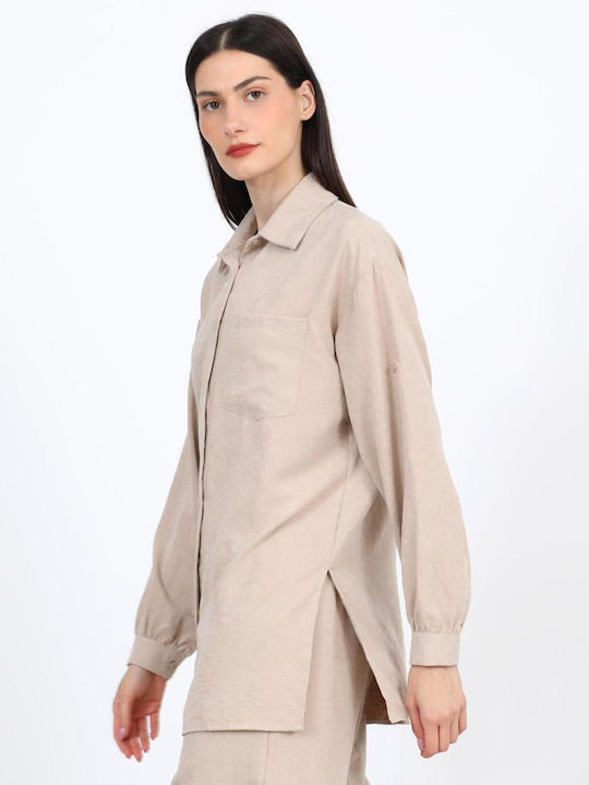 Langärmeliges Damenhemd Beige