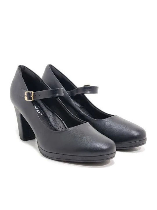 Pumps mit Plateau mit Riemchen & Mittelhohem Absatz Schwarz