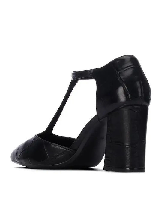 Spitze Zehe Pumps mit Riemen & Hochem Absatz Schwarz