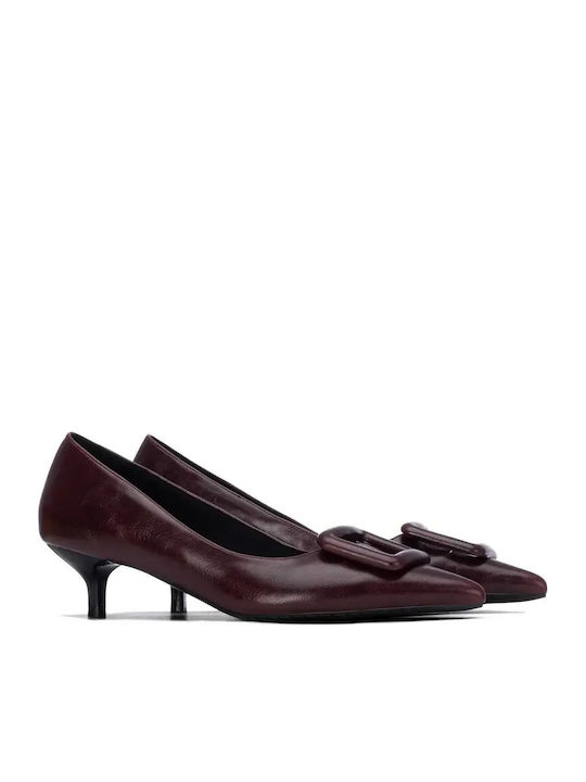 Leder Pumps mit Mittelhohem Absatz Burgundisch