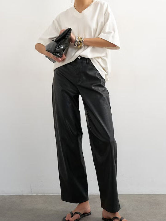 Women's Fabric Trousers in Loose Fit Black