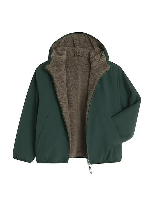 Kids Casual Short Windproof Double Sided Hooded Jacket Green