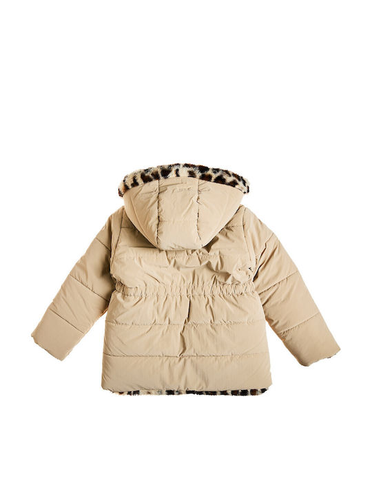 Kids Casual Short Double Sided Jacket with Lining and Hood Beige