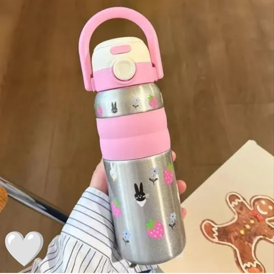 ShuShu Sticlă Pentru Copii Termos Din Oțel Inoxidabil Cu Gura Pop-Up Bunny & Căpșună