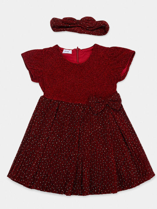 Kinderkleid Kurzärmelig Set aus 2 mit Zubehör Weinrot