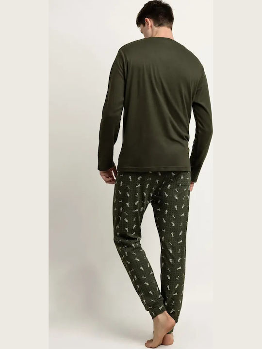 Admas Winter Herrenpyjama Baumwollene Grün Schach