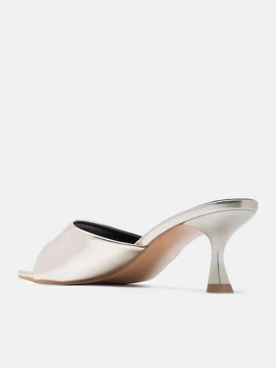 Damen Pantoletten mit Hoch Absatz in Gold Farbe