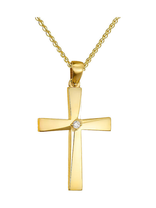 Papoulidis Jewellery Женски Златен Кръст 14 Карата Двулицев Без Верижка