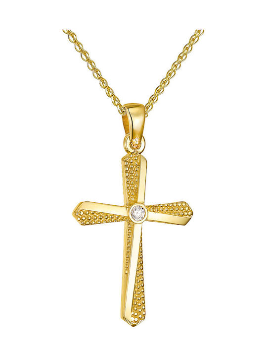 Papoulidis Jewellery Дамски Златен Кръст 14 Карата Двулицев Без Верижка