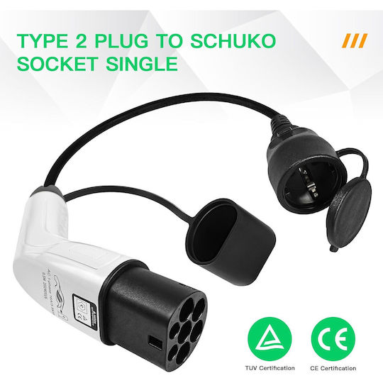 Ev Aohewei Tip 2 La Schuko Cablu de încărcare 16a 250v 3.5kw Adaptor pentru stație de încărcare Iec 62196 Cablu Tpu 60 Cm Protecție Ip55 Compatibil cu mașini electrice Scutere Biciclete electrice Încărcare rapidă