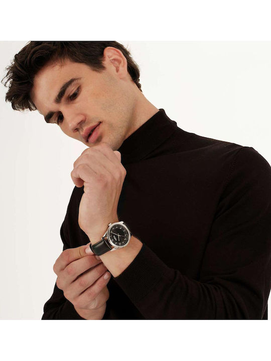 Breil Men's Battery Watch with Black Leather Strap