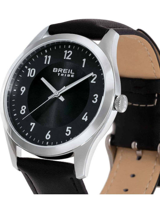 Breil Men's Battery Watch with Black Leather Strap