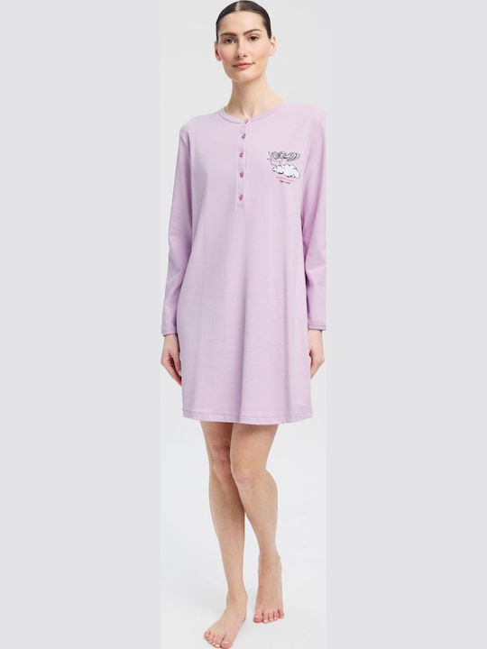 Minerva Minerva Damen Schlafanzug Baumwollene Winter Flieder