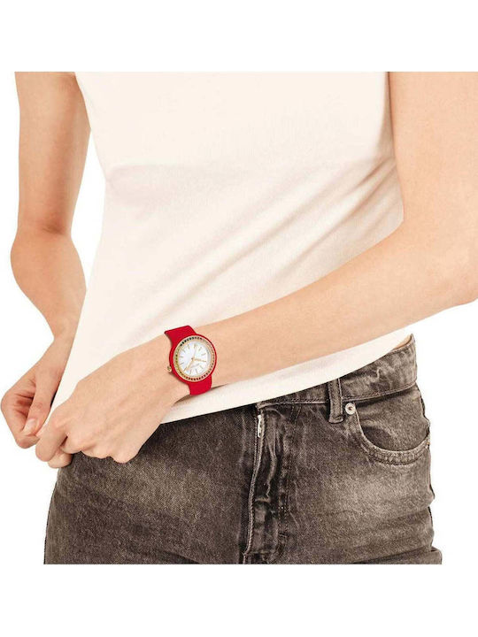 HipHop Women's Watch Battery with Red Rubber Strap