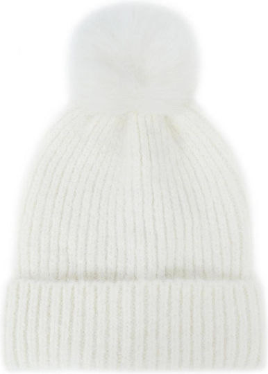 Pom Pom Beanie Unisex Strickmütze in Weiß Farbe