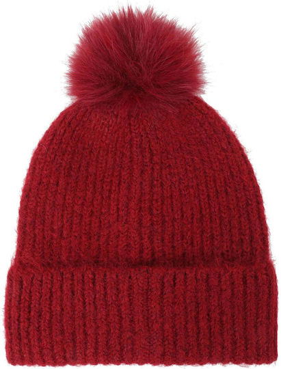 Pom Pom Beanie Unisex Strickmütze in Roter Farbe