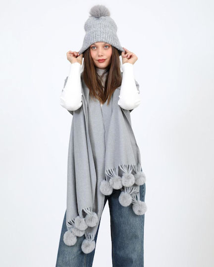Pom Pom Beanie Unisex Strickmütze in Grau Farbe