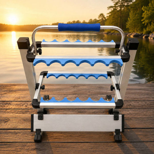 Mobile Rod Holder Shelves Fishing Rods Gray Blue