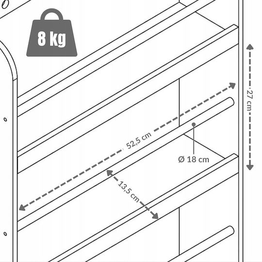 Детски Рафт За Стена Бял 55x15см