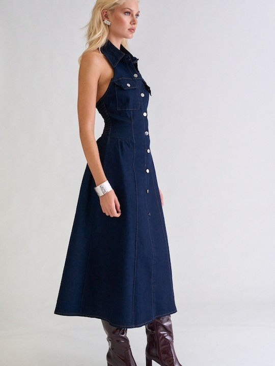 Summer Maxi Shirt Dress Denim Dark Blue