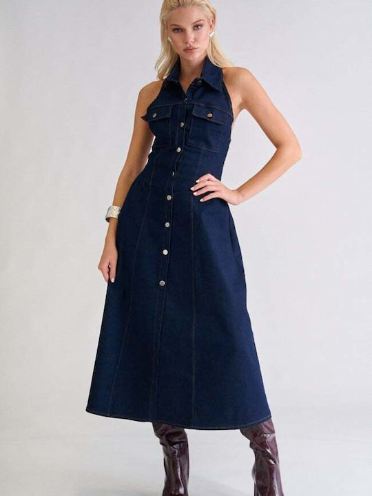 Summer Maxi Shirt Dress Denim Dark Blue