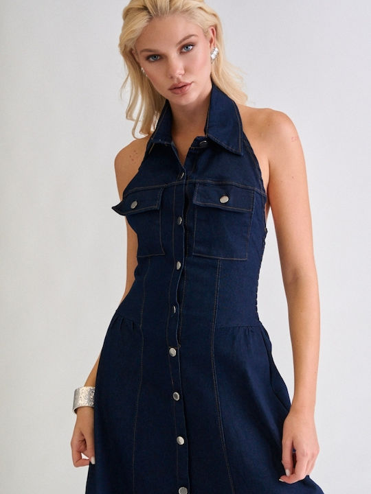 Summer Maxi Shirt Dress Denim Dark Blue
