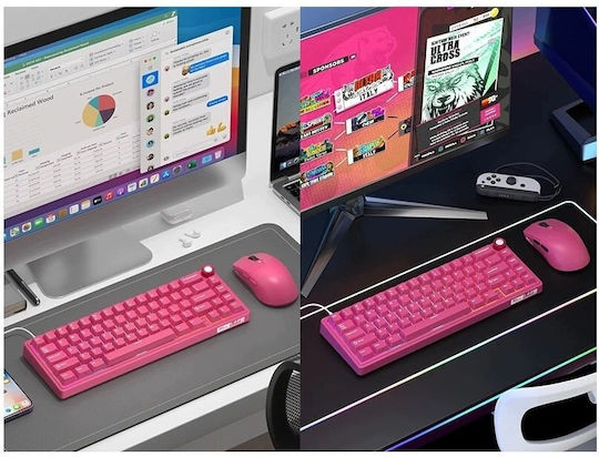 Royal Kludge R65 Гейминг Механична Клавиатура с RGB Осветление (Английски US) Розов
