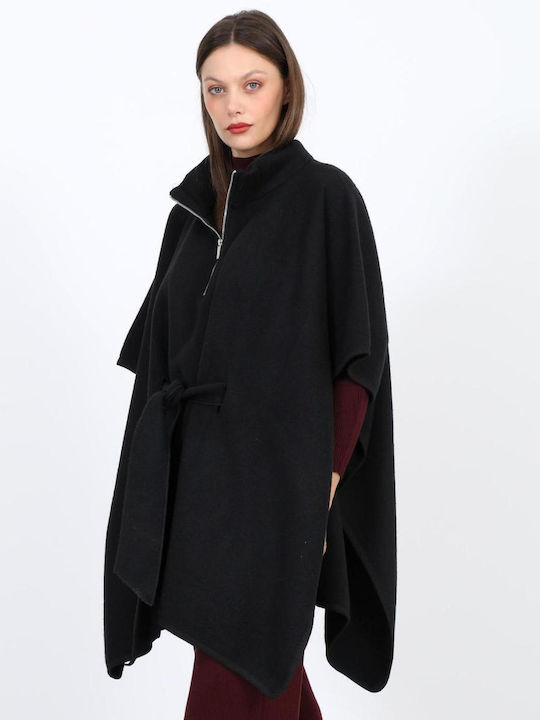 Women's Coat Black with Belt