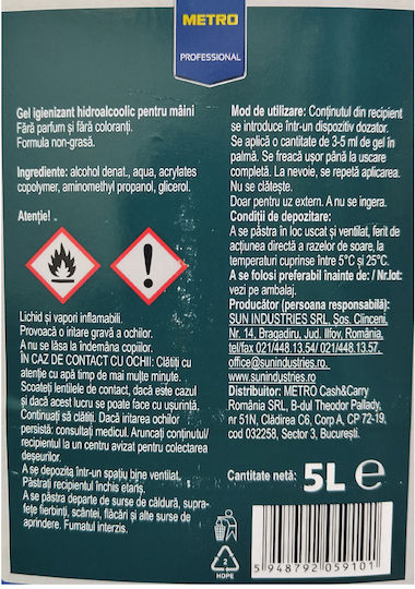 Gel De Mâini Cu Alcool Cu Acțiune Dezinfectantă Și Cu 75% Alcool 5lt