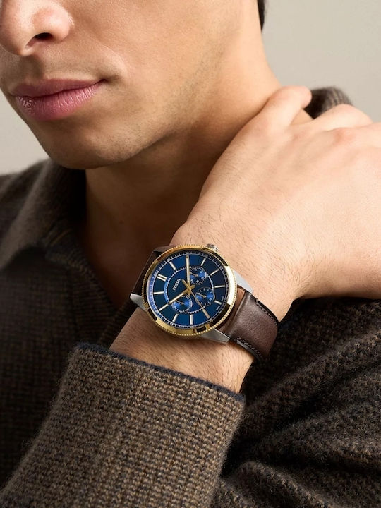 Fossil Multifunction Men's Watch 42mm Battery with Brown Leather Strap