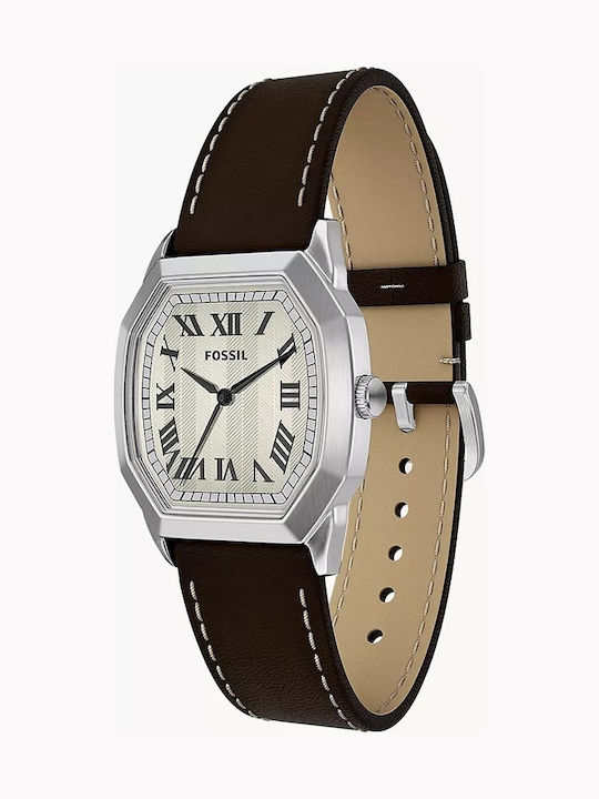 Fossil Three Ανδρικό Ρολόι 33mm На Батерия с Кафяв Кожен Каишка