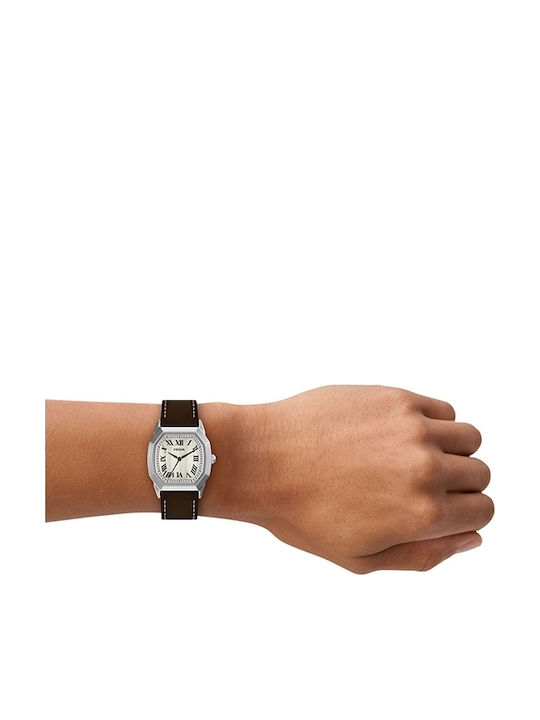 Fossil Three Ανδρικό Ρολόι 33mm На Батерия с Кафяв Кожен Каишка