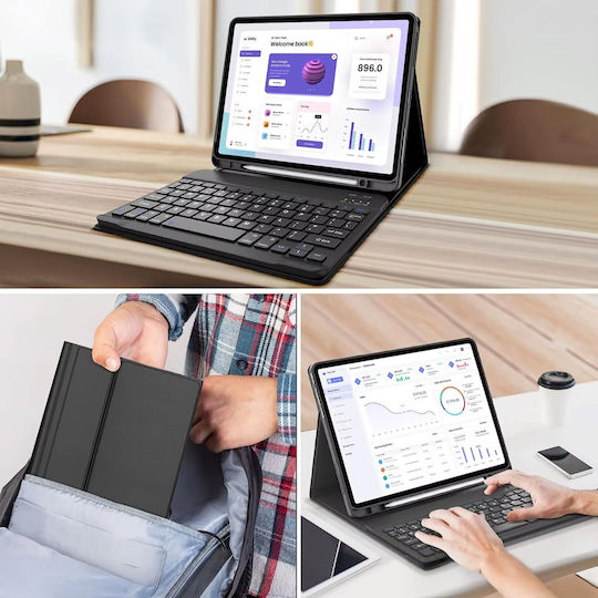 4KOM L Защитен калъф с клавиатура за Galaxy Tab S10 Lite 10.9'' SM-X406 SM-X400 2025 Черен