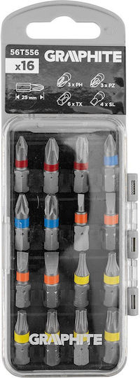 Graphite Set 16 Kreuzschlitz Stern Torx Schraubendreher-Bits