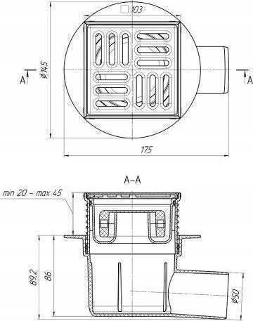 Kessel Rostfreier Siphon mit Ausgang 100mm und Größe 10x10cm