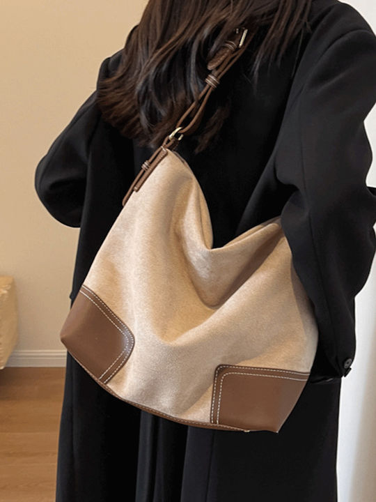 Geantă Shopper Dama Suede Ecru