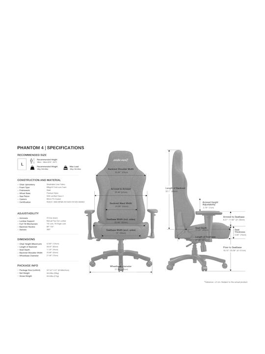 Anda Seat Phantom 4 Fabric Gaming Chair with Adjustable Arms Black