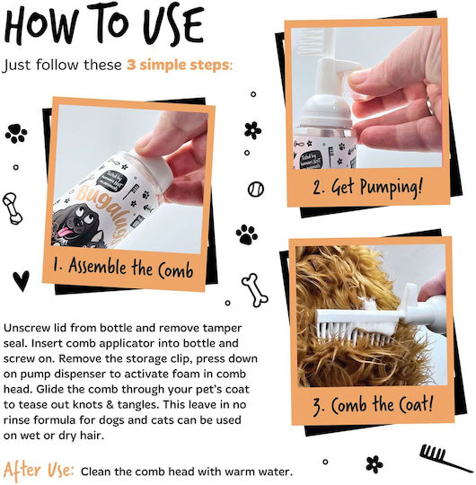 Detangling Foam & Conditioning 2 in 1 Integrated Comb Coconut & Lime For Dogs & Cats 150ml