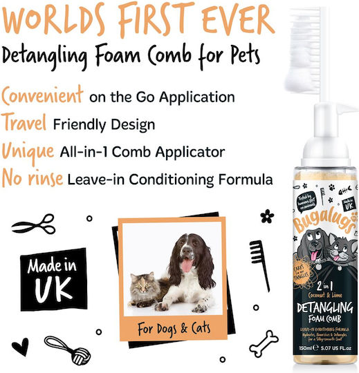 Detangling Foam & Conditioning 2 in 1 Integrated Comb Coconut & Lime For Dogs & Cats 150ml